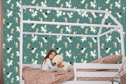 Wallpaper For Children, Dragons, Horses, Knights From Fairy Tales