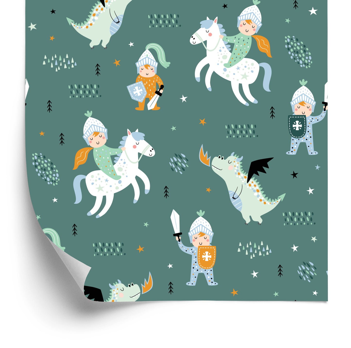 Wallpaper For Children, Dragons, Horses, Knights From Fairy Tales