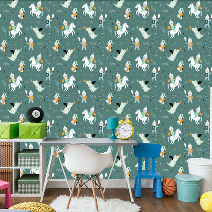 Wallpaper For Children, Dragons, Horses, Knights From Fairy Tales