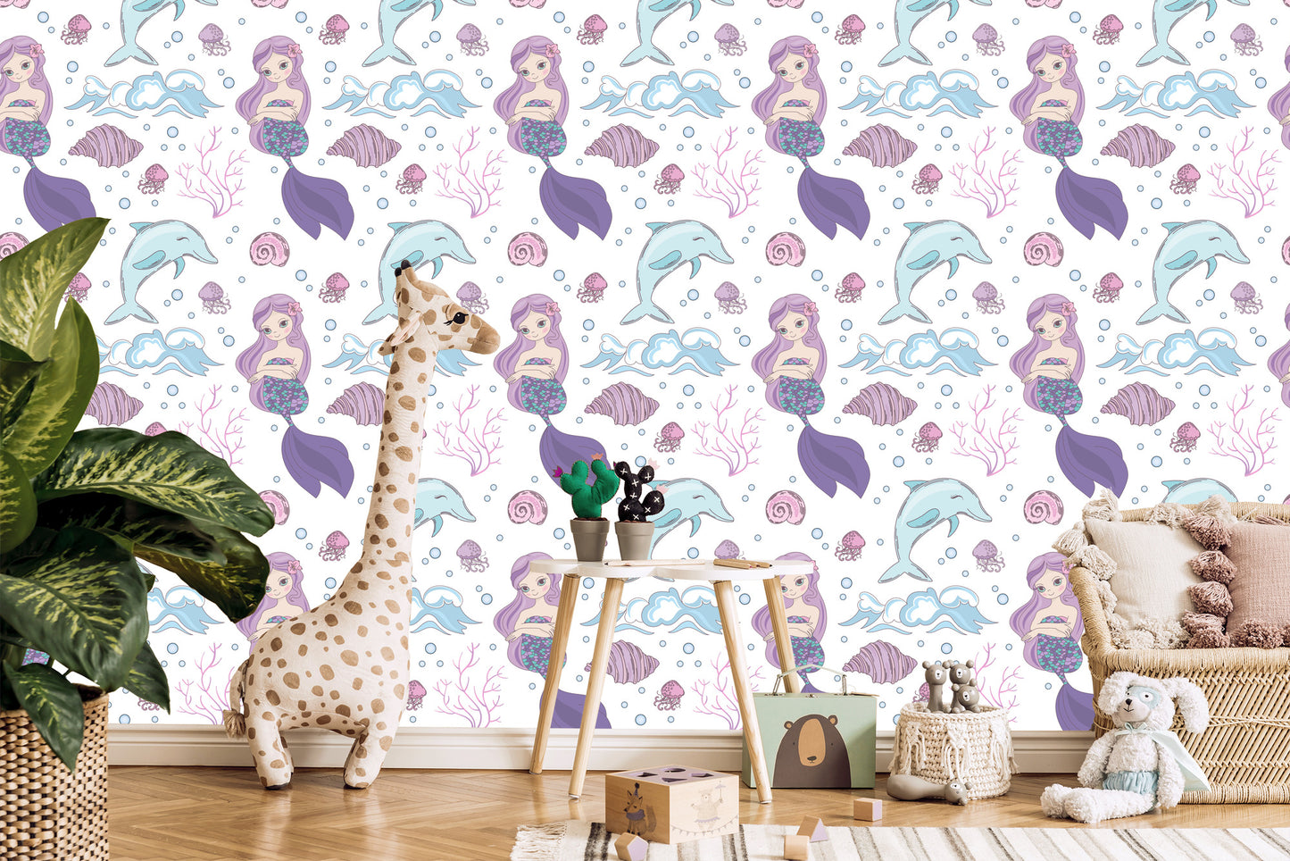 Wallpaper Colorful Mermaids And Dolphins
