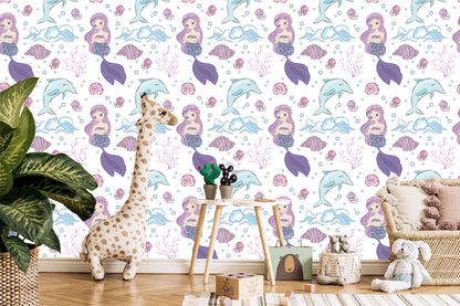 Wallpaper Colorful Mermaids And Dolphins