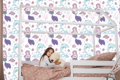 Wallpaper Colorful Mermaids And Dolphins