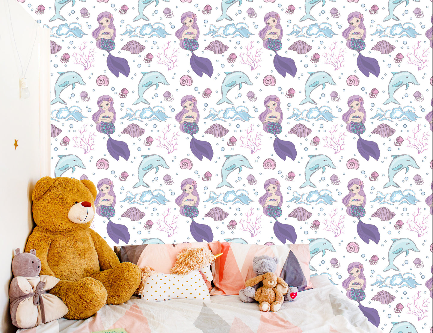 Wallpaper Colorful Mermaids And Dolphins