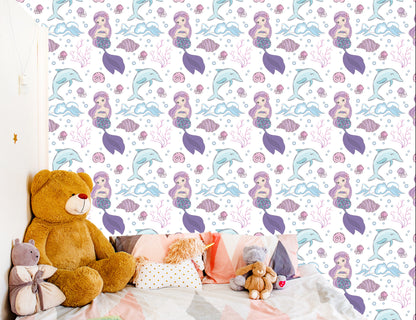 Wallpaper Colorful Mermaids And Dolphins