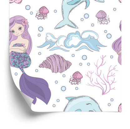 Wallpaper Colorful Mermaids And Dolphins