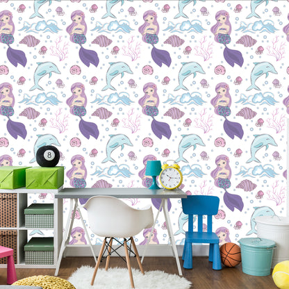 Wallpaper Colorful Mermaids And Dolphins