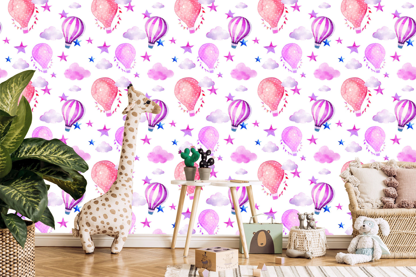 Wallpaper Children's Room With Balloons, Star, Clouds