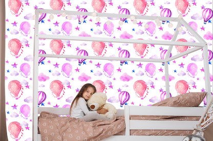 Wallpaper Children's Room With Balloons, Star, Clouds