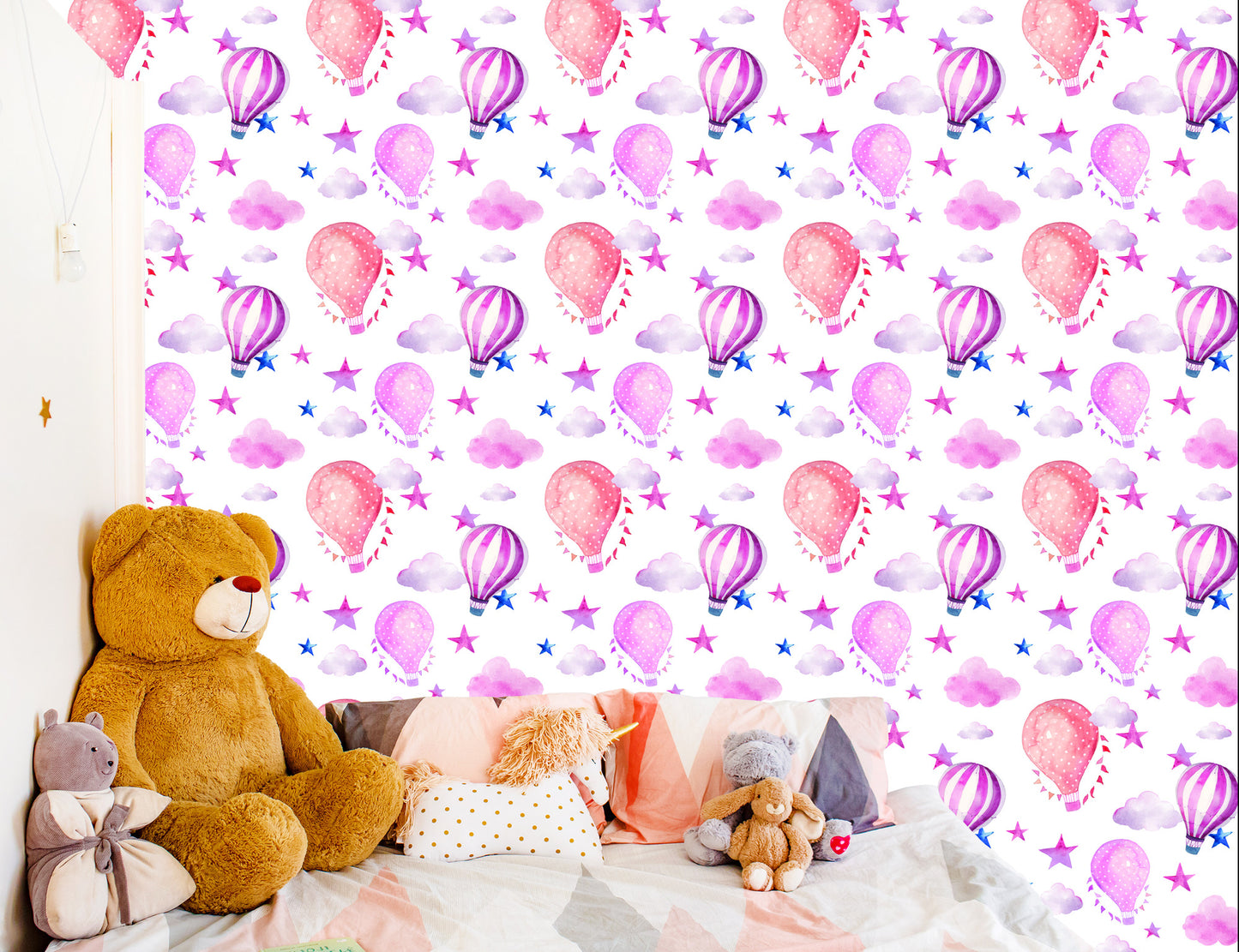 Wallpaper Children's Room With Balloons, Star, Clouds