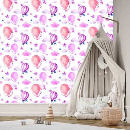 Wallpaper Children's Room With Balloons, Star, Clouds