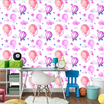 Wallpaper Children's Room With Balloons, Star, Clouds