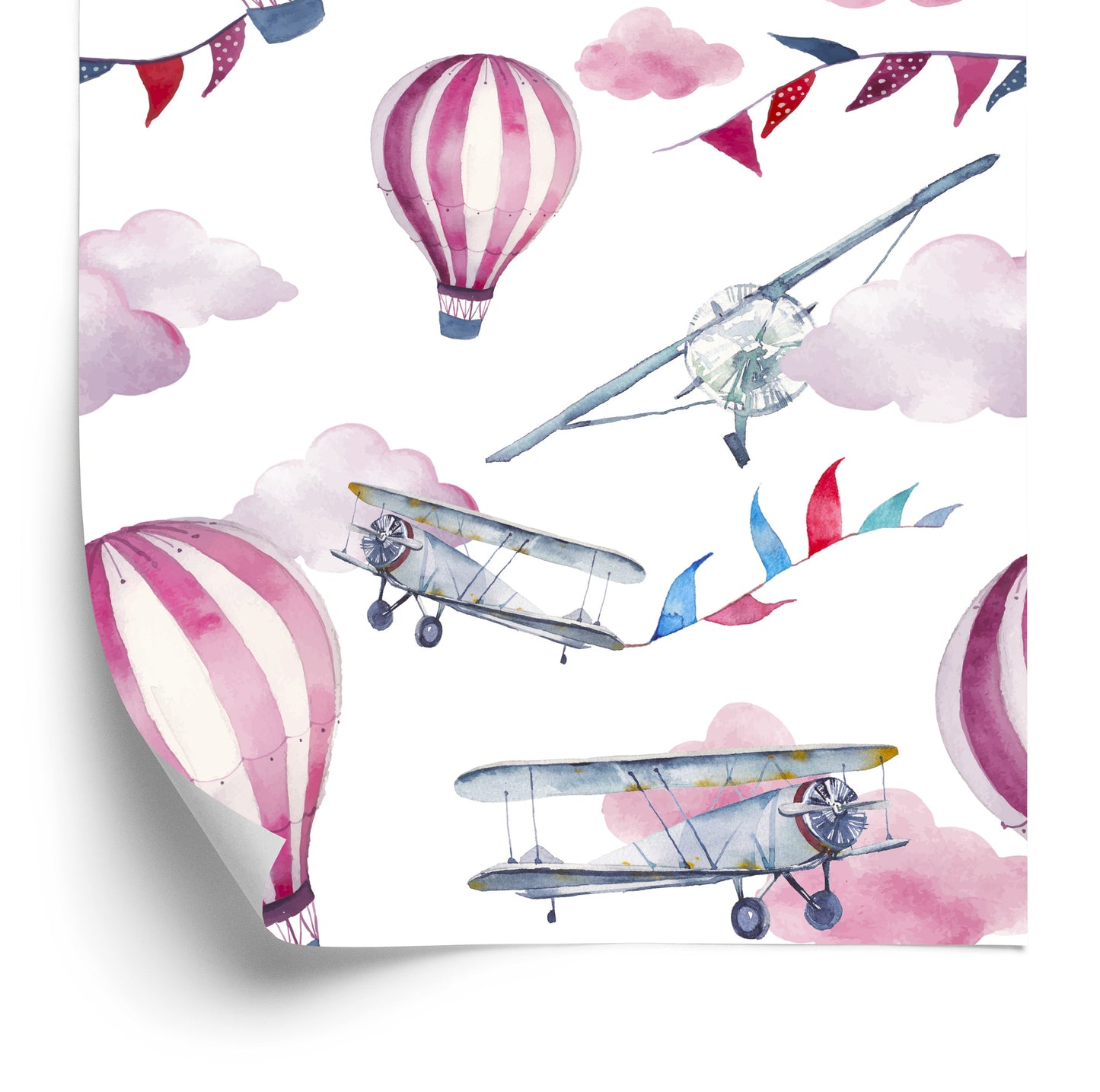 Wallpaper Airplanes Colorful Balloons For Children's Room
