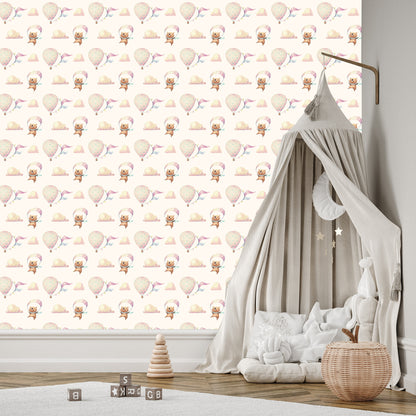 Wallpaper Balloons In The Clouds Teddy Bears Children's Room