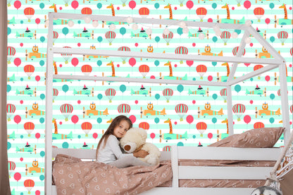 Wallpaper Balloons. Airplanes. Animals. Children's Room