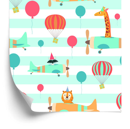 Wallpaper Balloons. Airplanes. Animals. Children's Room