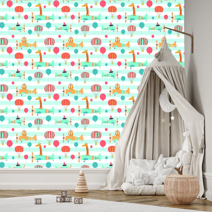 Wallpaper Balloons. Airplanes. Animals. Children's Room