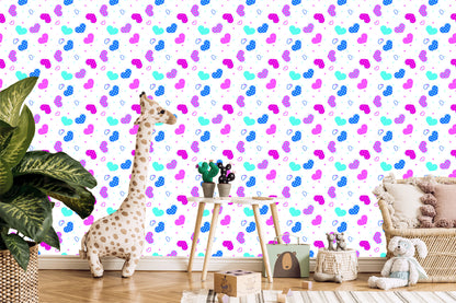 Wallpaper For Children - Blue, Pink And White Hearts