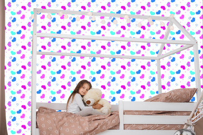 Wallpaper For Children - Blue, Pink And White Hearts
