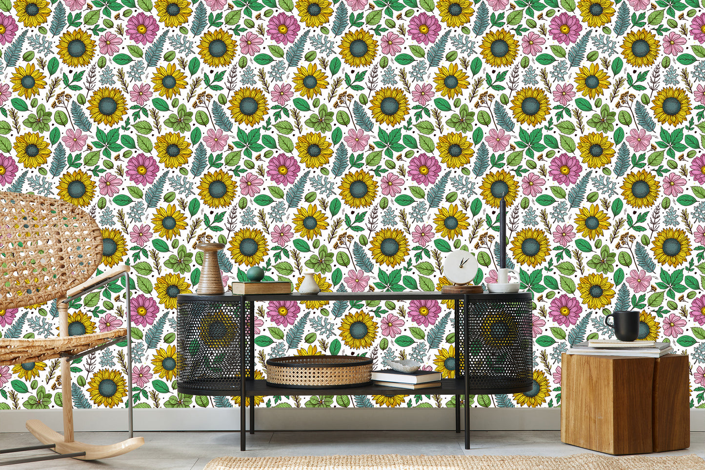 Wallpaper Colorful Sunflowers With Plants