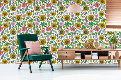 Wallpaper Colorful Sunflowers With Plants