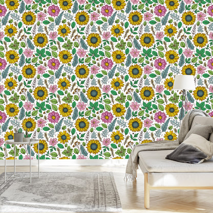 Wallpaper Colorful Sunflowers With Plants