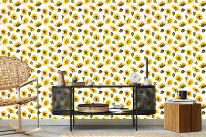 Wallpaper Sunflowers With Vintage Leaves