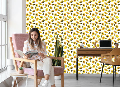 Wallpaper Sunflowers With Vintage Leaves