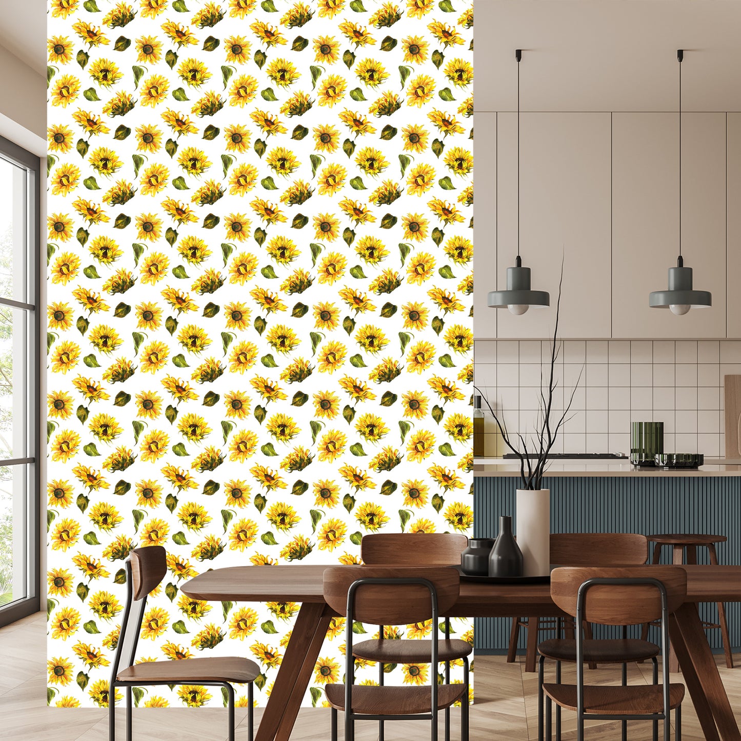Wallpaper Sunflowers With Vintage Leaves