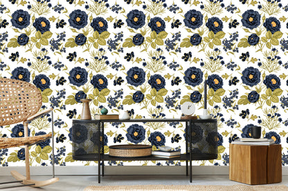 Wallpaper Roses, Peonies And Leaves