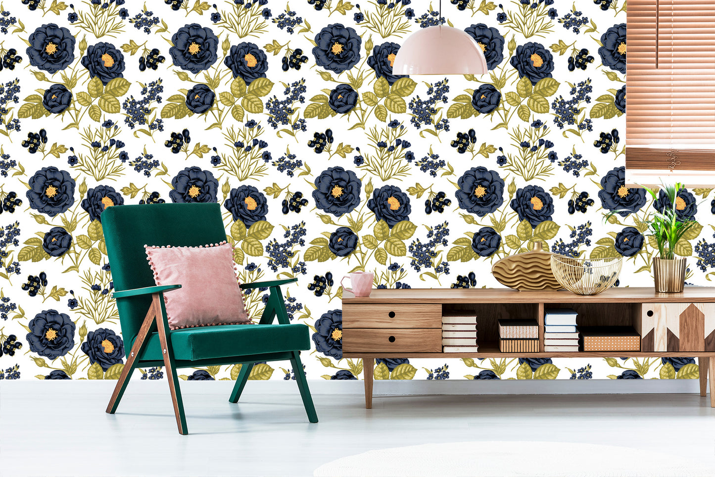 Wallpaper Roses, Peonies And Leaves