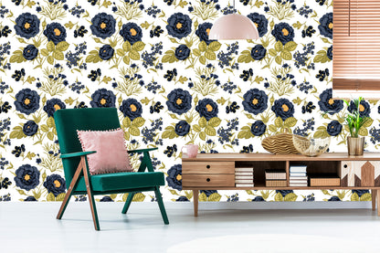 Wallpaper Roses, Peonies And Leaves