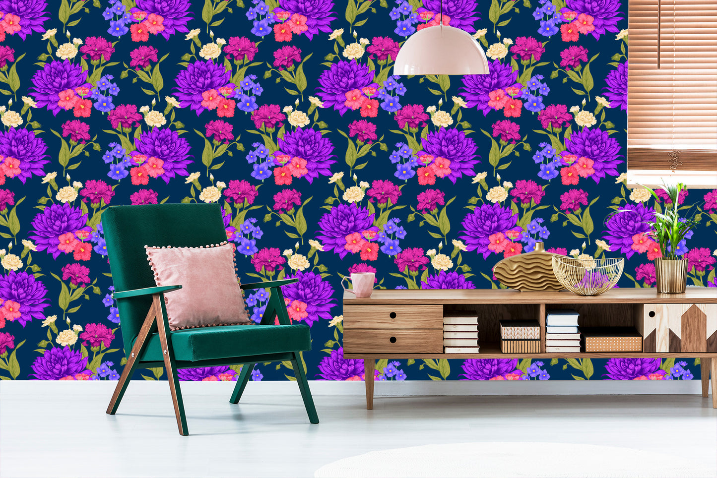 Wallpaper Flower Bouquet In Retro Style