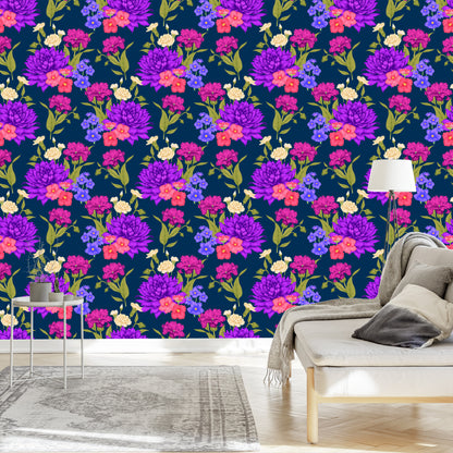 Wallpaper Flower Bouquet In Retro Style