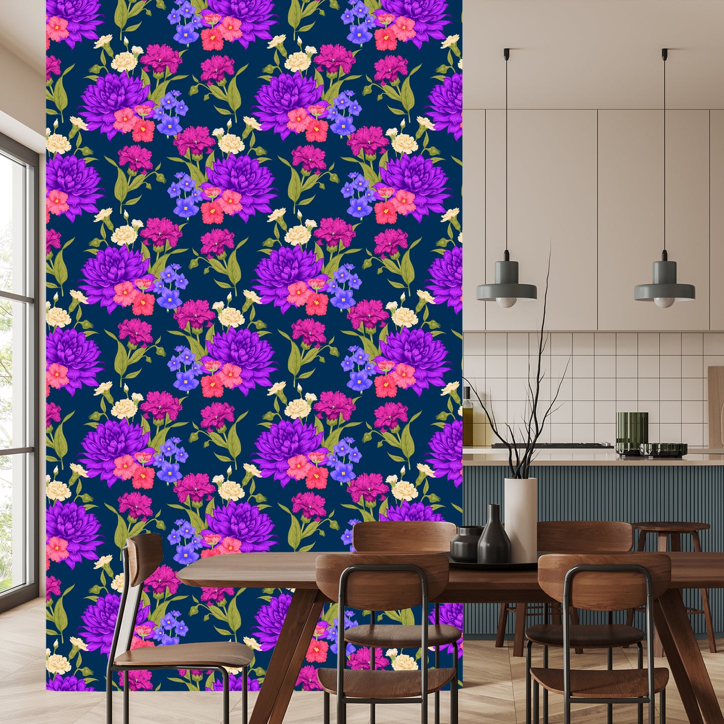 Wallpaper Flower Bouquet In Retro Style
