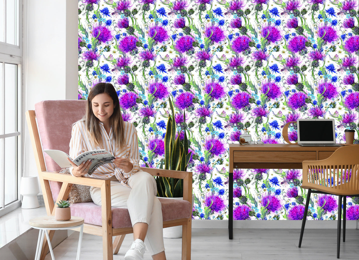 Wallpaper For Dining Room, Flowers, Plants, Leaves, Dragonfly, Meadow