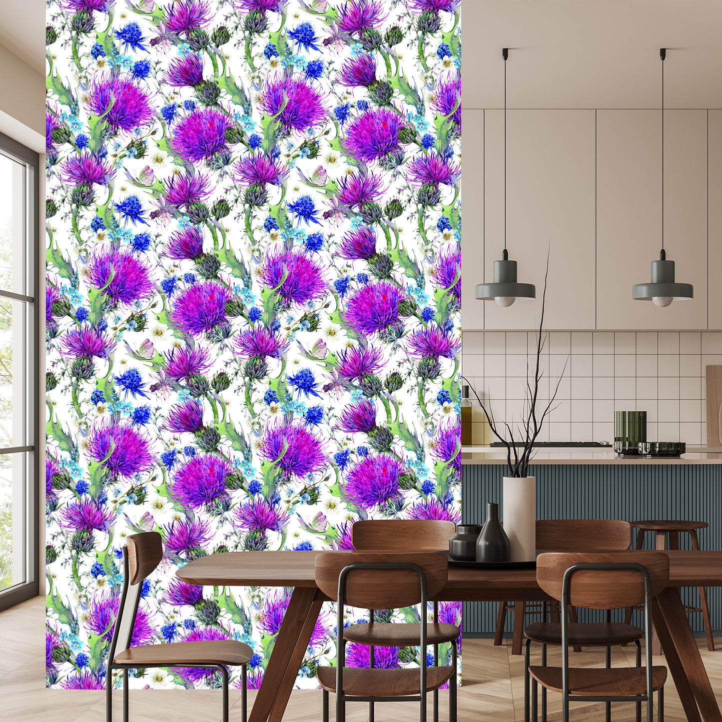Wallpaper For Dining Room, Flowers, Plants, Leaves, Dragonfly, Meadow
