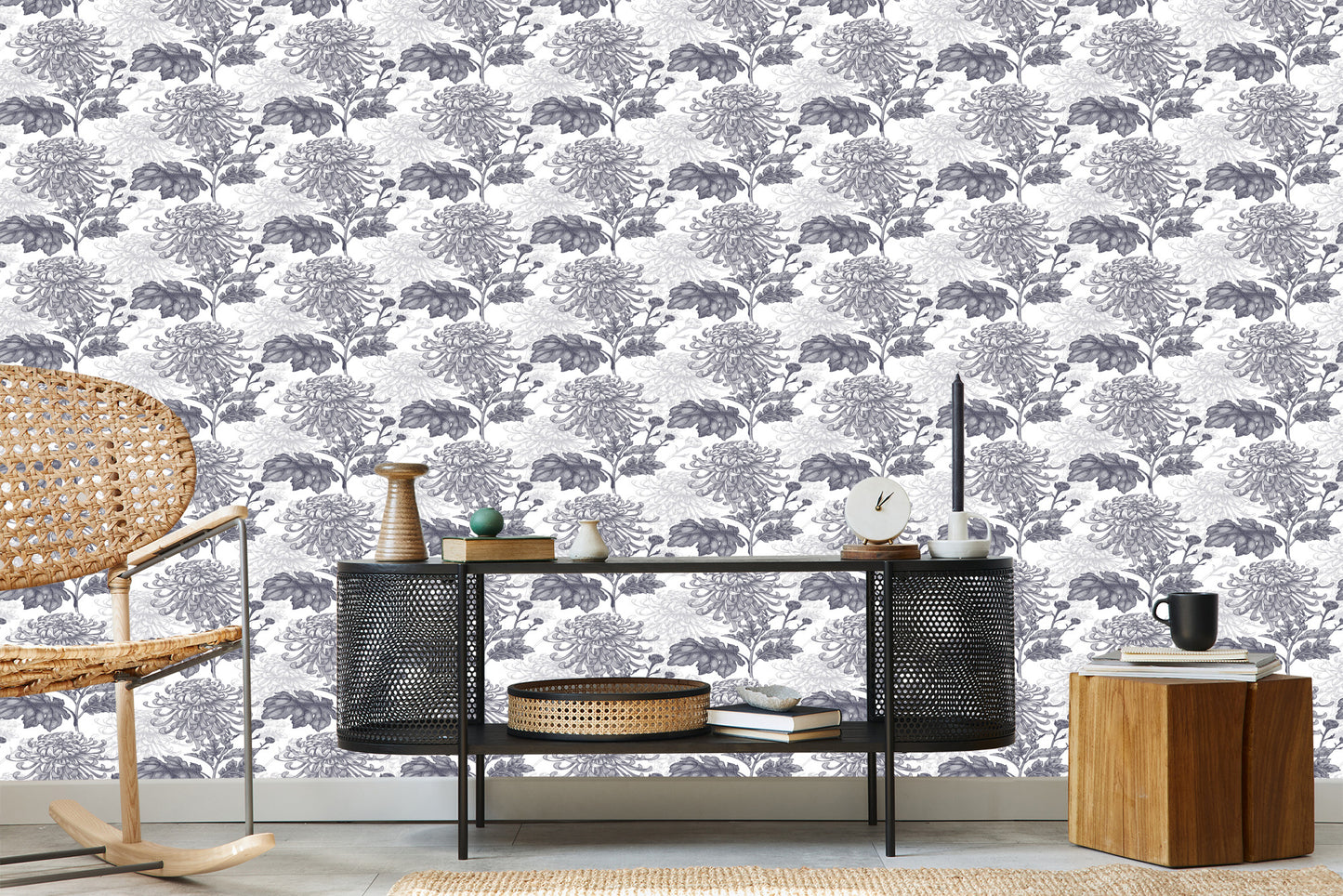 Wallpaper Black And White Chrysanthemums
