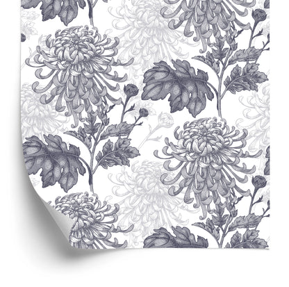 Wallpaper Black And White Chrysanthemums