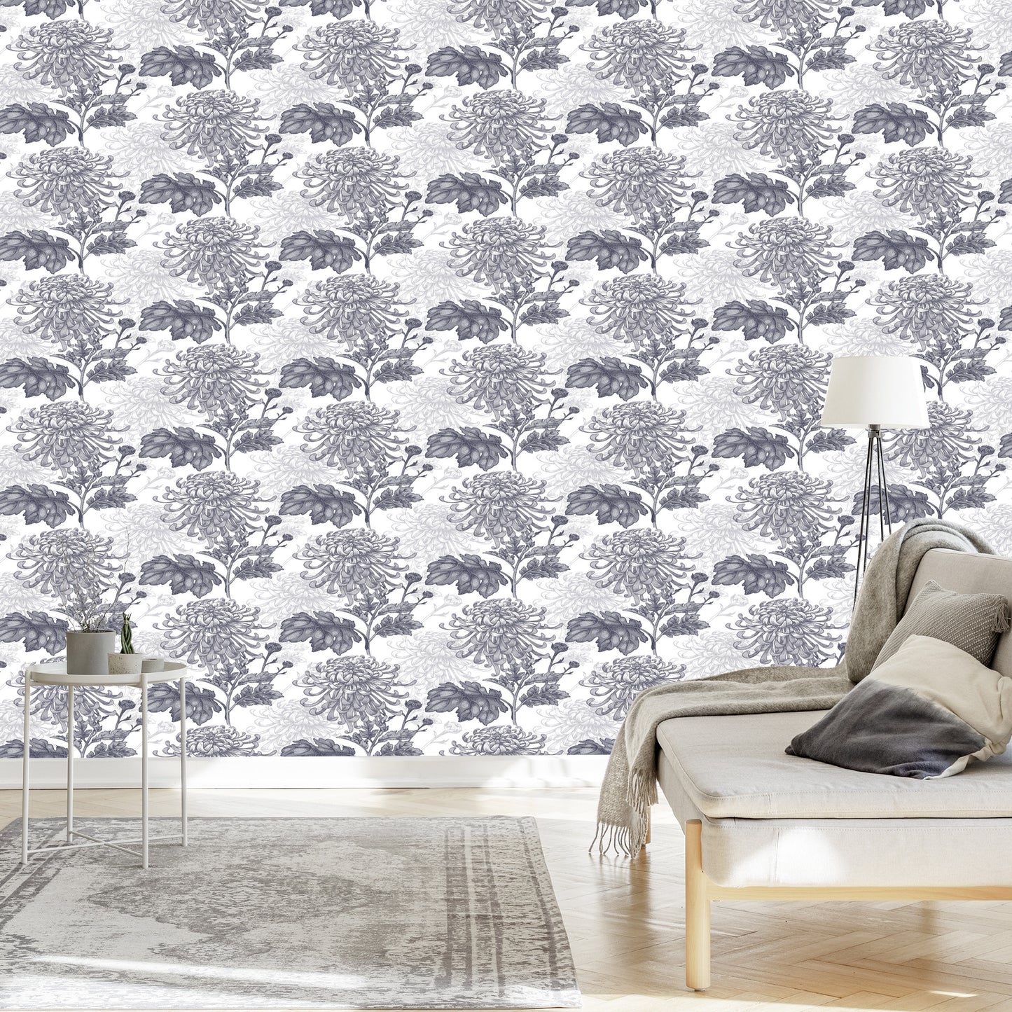Wallpaper Black And White Chrysanthemums