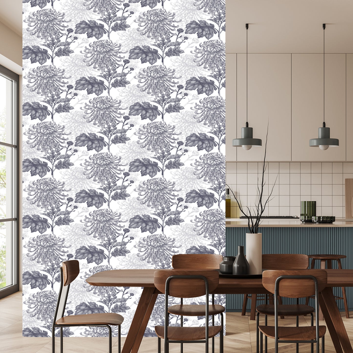 Wallpaper Black And White Chrysanthemums
