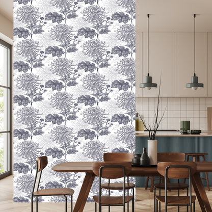 Wallpaper Black And White Chrysanthemums