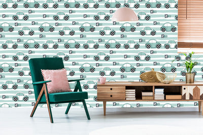 Wallpaper For Children - Toy Cars In Pastel Colors