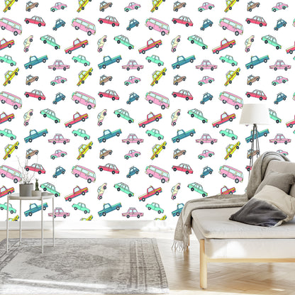 Wallpaper For Children - Colorful Retro Cars