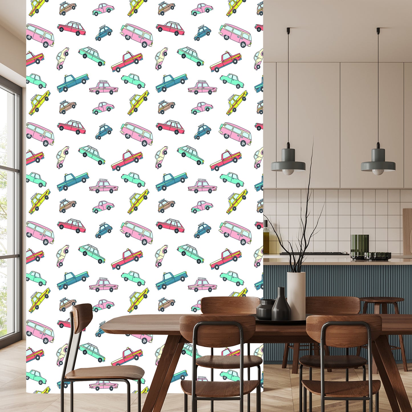 Wallpaper For Children - Colorful Retro Cars