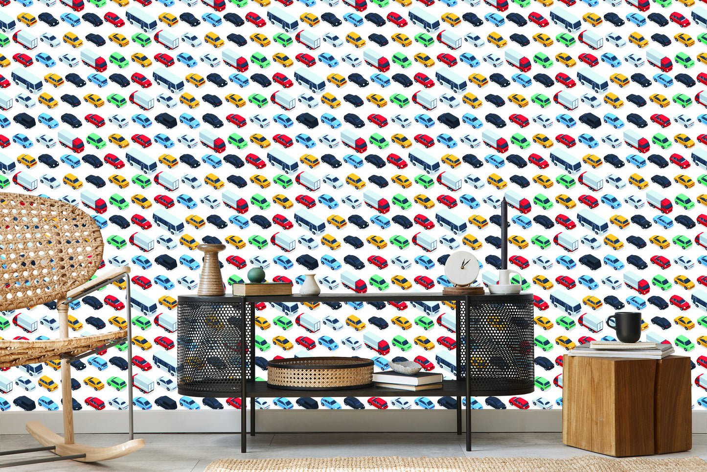 Wallpaper For Children - Colorful Cars, Trucks And Buses