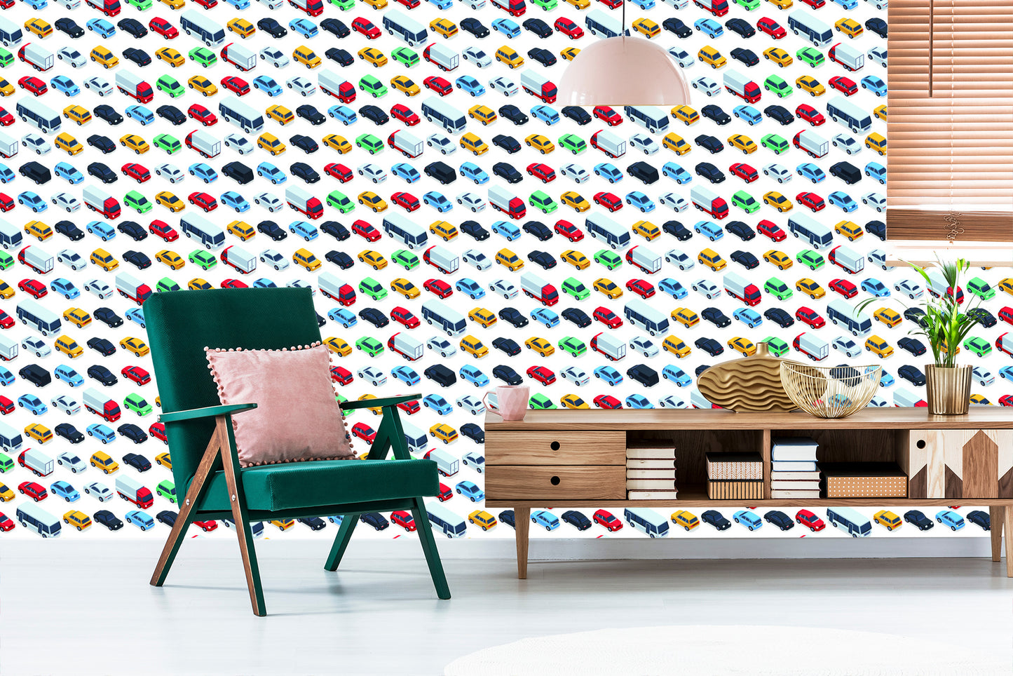 Wallpaper For Children - Colorful Cars, Trucks And Buses