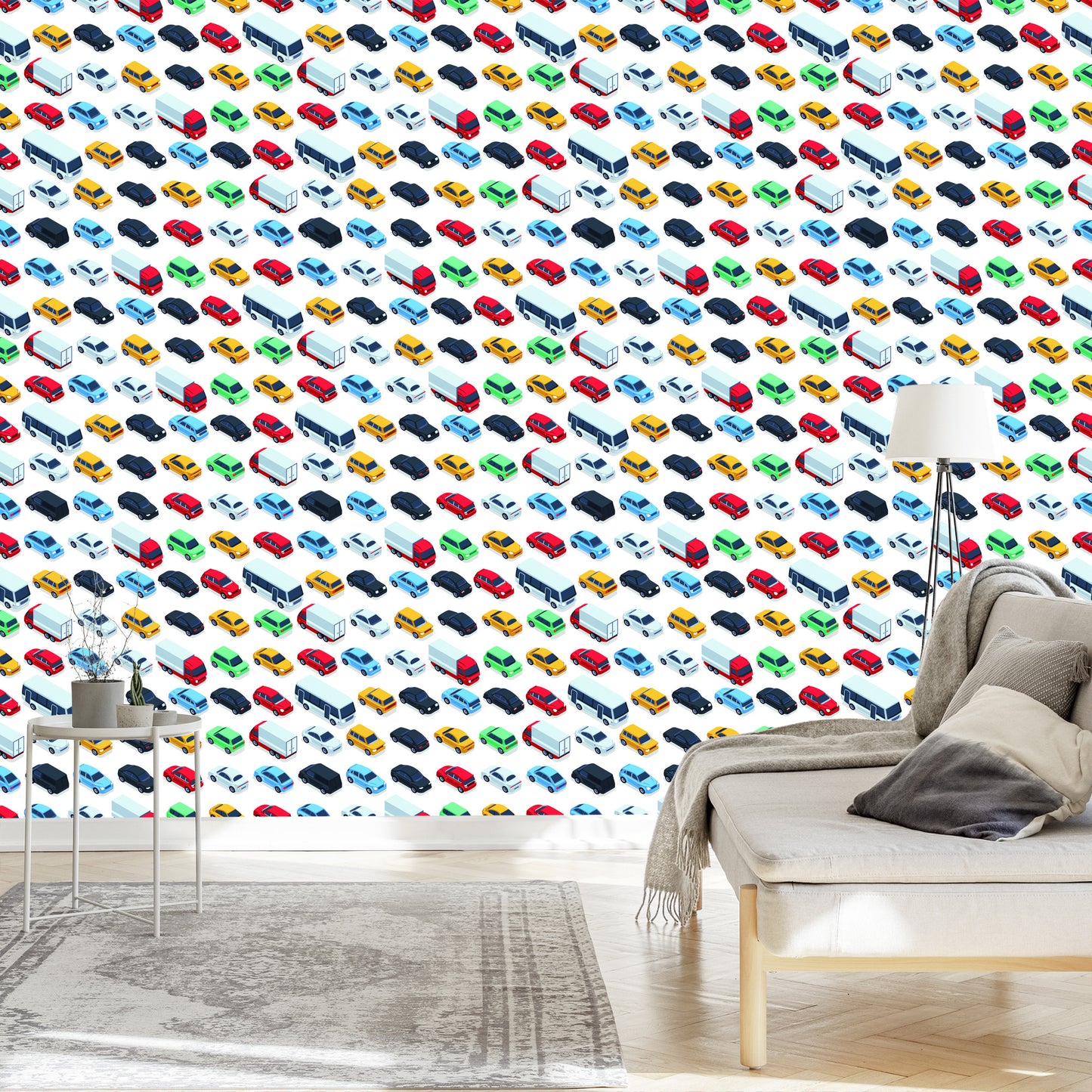 Wallpaper For Children - Colorful Cars, Trucks And Buses