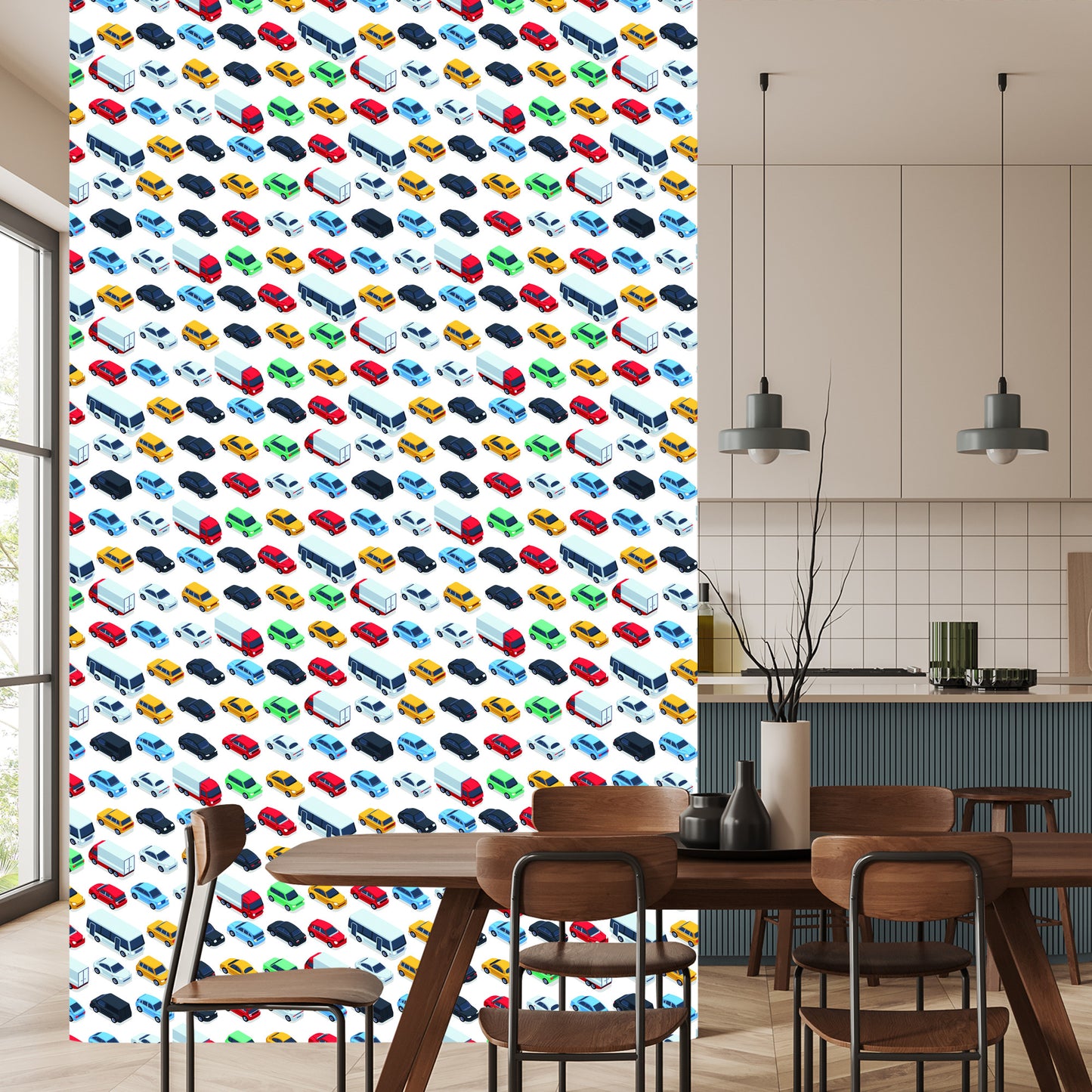 Wallpaper For Children - Colorful Cars, Trucks And Buses