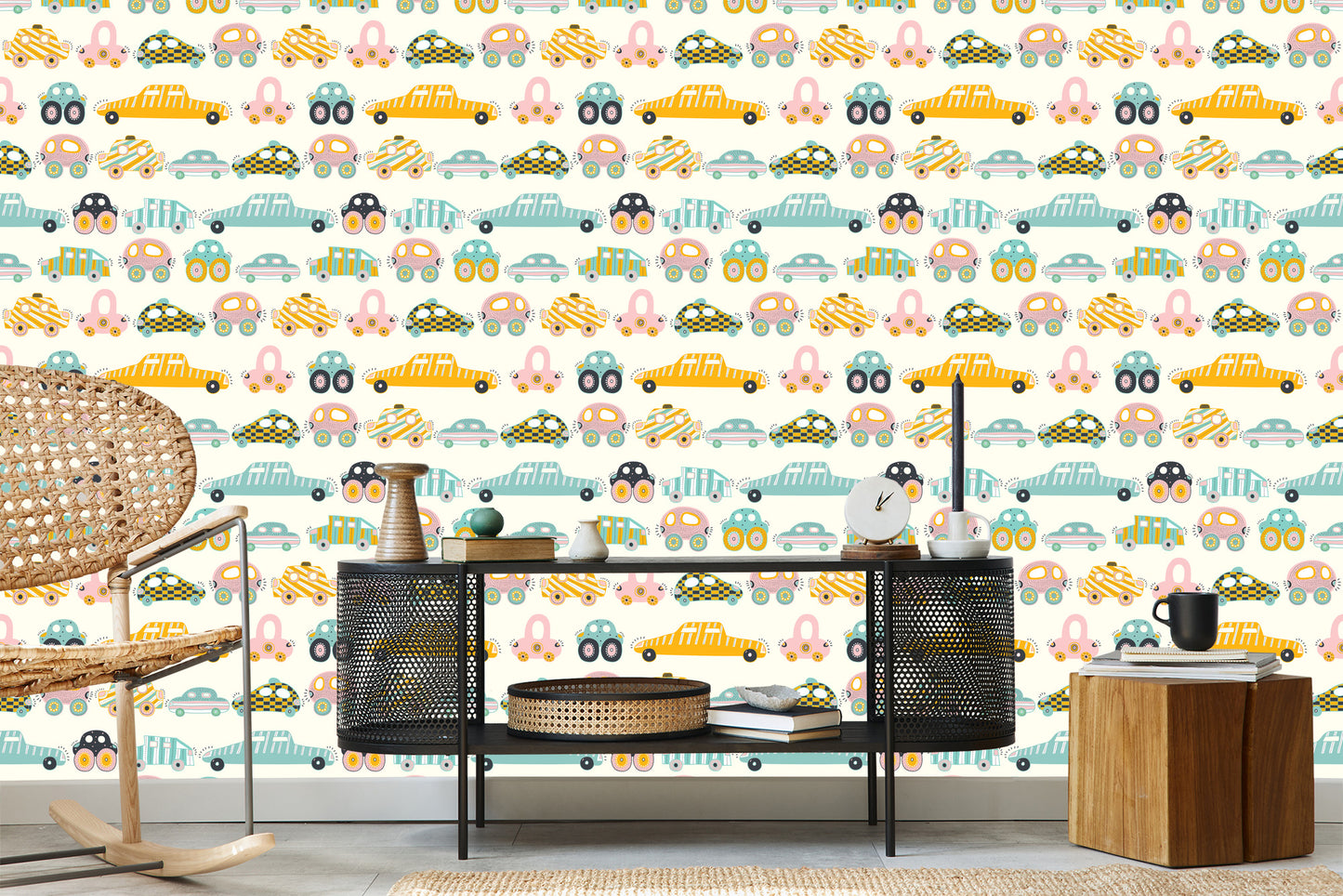 Wallpaper For Children - Colorful Toy Cars Like From Cartoons