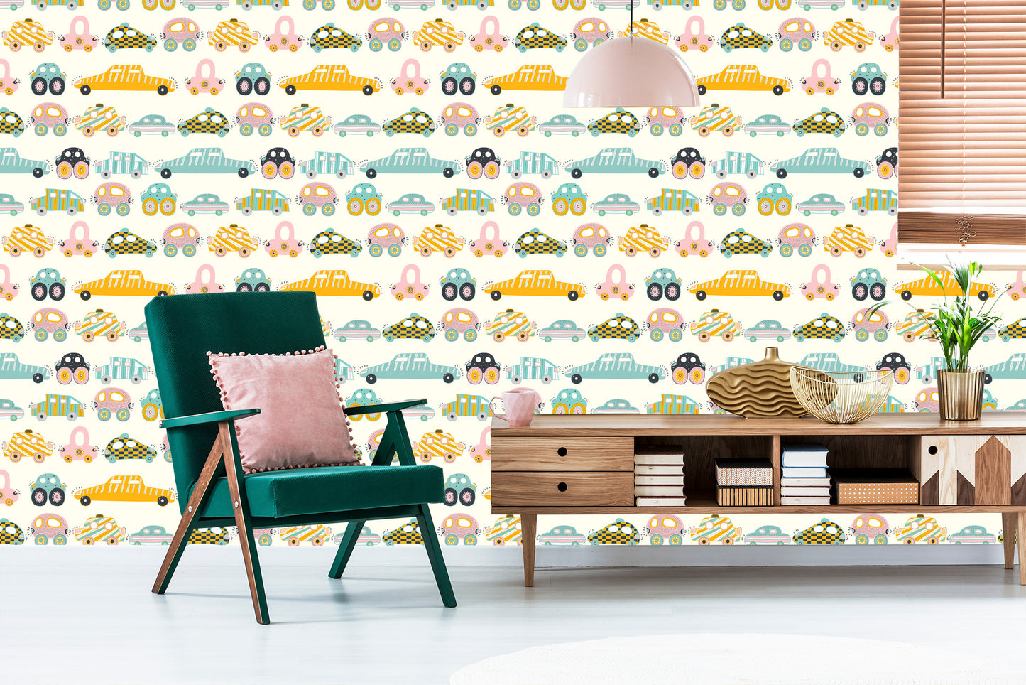 Wallpaper For Children - Colorful Toy Cars Like From Cartoons